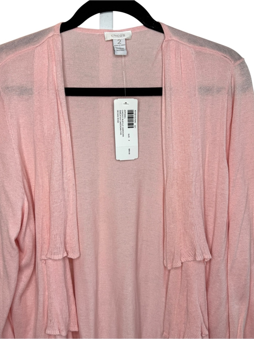 NWT Chico's Soft Pink Ruffle Open Front Cardigan Size Large - Picture 3 of 12